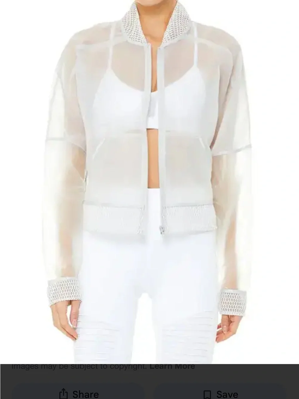 ALO Yoga White Sheer Bomber Jacket